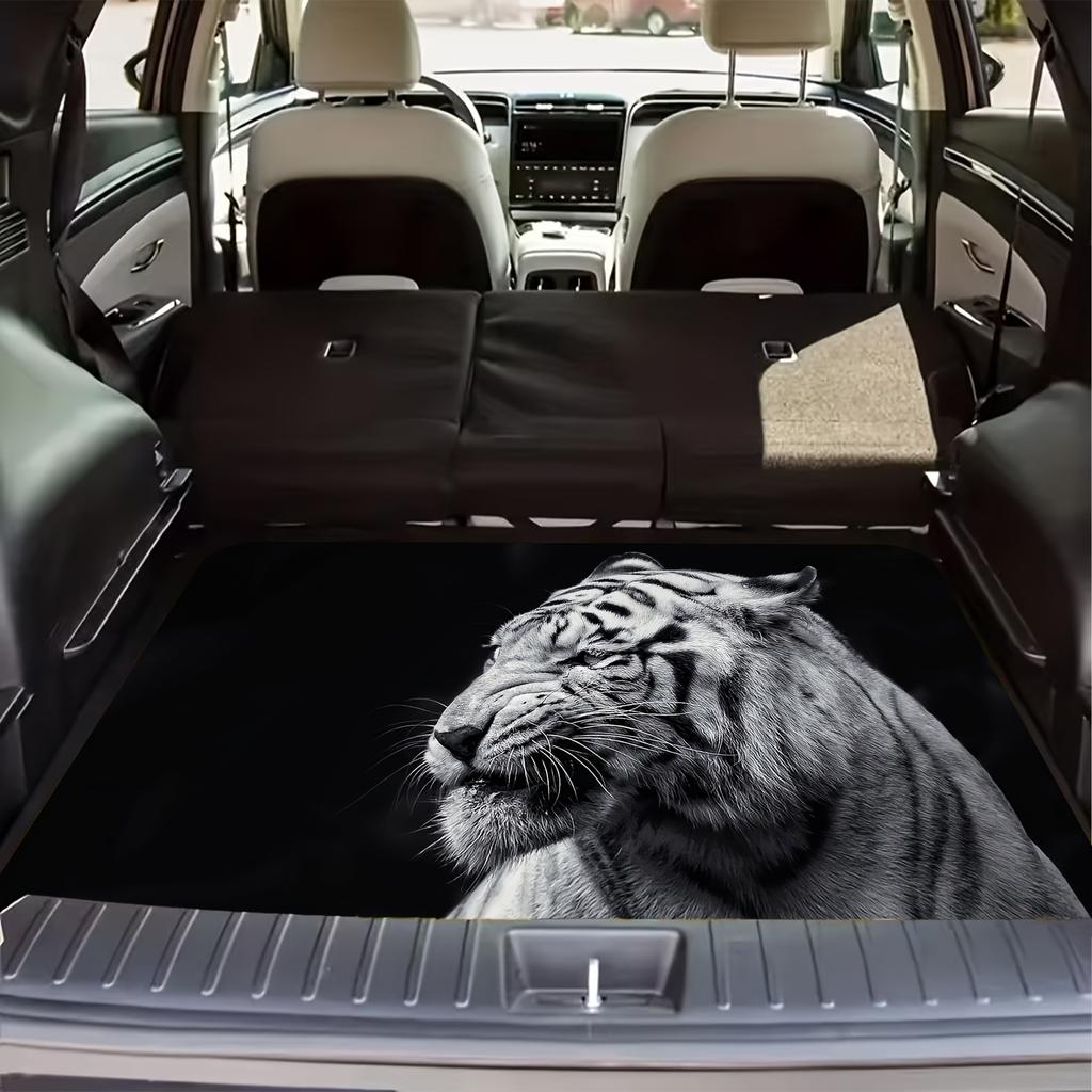 1Pcs White Tiger Black White Car Trunk Mat with Anti Slip Cargo Liner Waterproof Rear Storage Protector Floor Mat for SUV Sedan