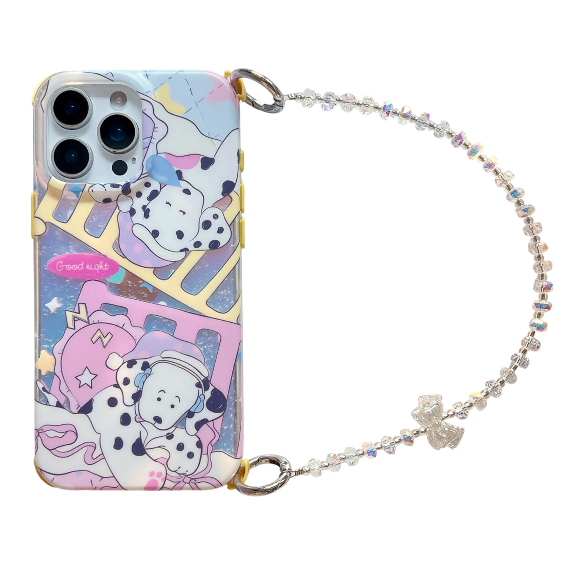 

For iPhone 16 Pro Case IMD Cartoon Dalmatian TPU Phone Cover with Beaded Strap A