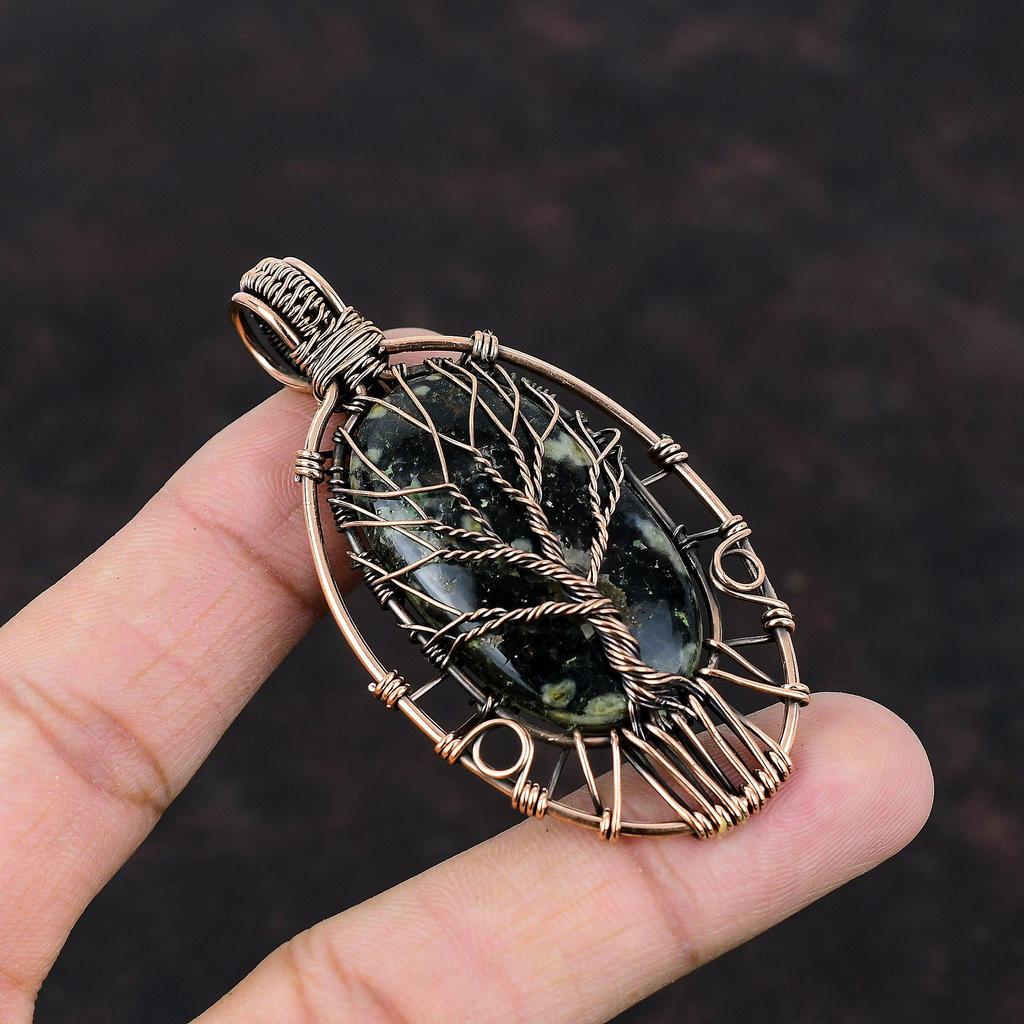 Tree Of Life Ocean Jasper Pendant Copper Wire Wrapped Gemstone Jewelry Handmade Pendant Wire Wrapping Jewelry Copper Pendant Engagement Gift