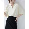 Classic Solid Color Office Loose Blouse Women New Summer V-neck All-match Half Sleeve Chiffon Pullover Comfortable Shirt 2023