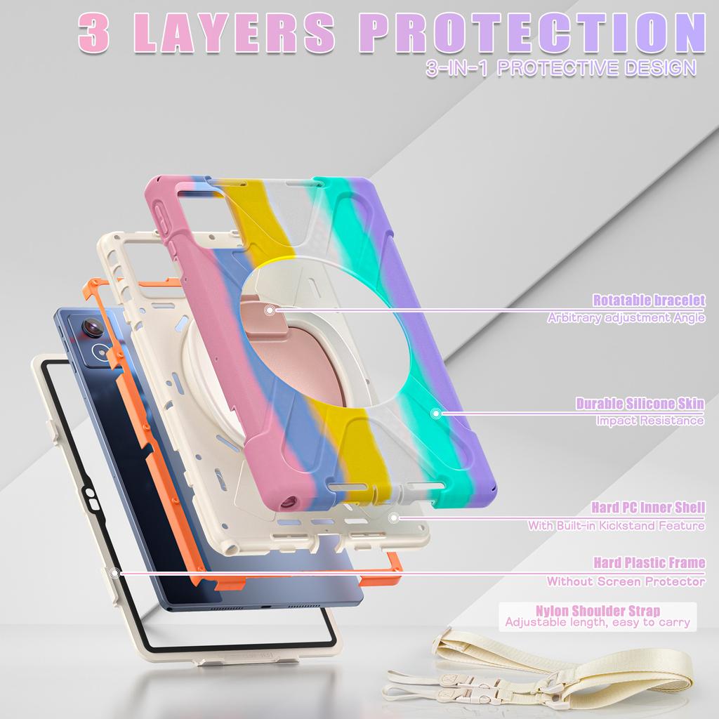 For Samsung Galaxy Tab S11 Ultra Kickstand Case TPU PC Silicone Tablet Cover with Shoulder Strap