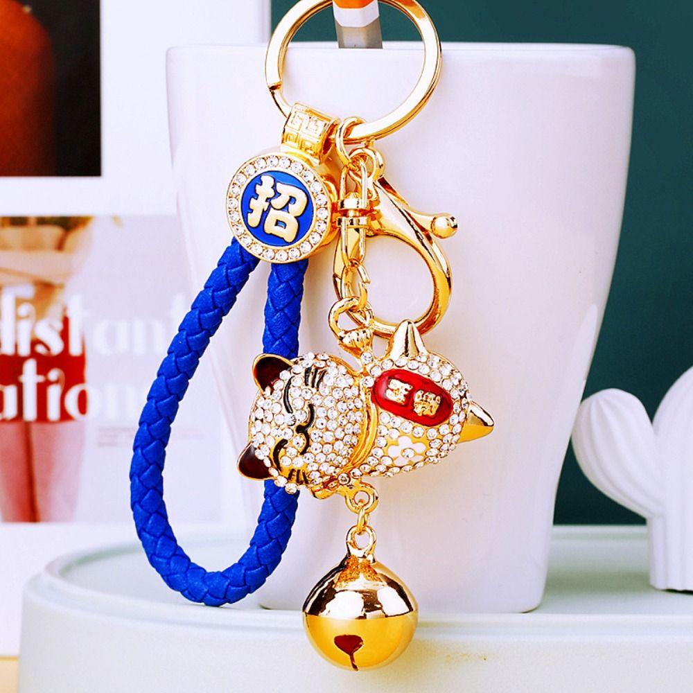 Exquisite Rhinestone Cat Keychain Shiny Women's Bag Pendant Cat Lucky Pendant  New Year Gifts
