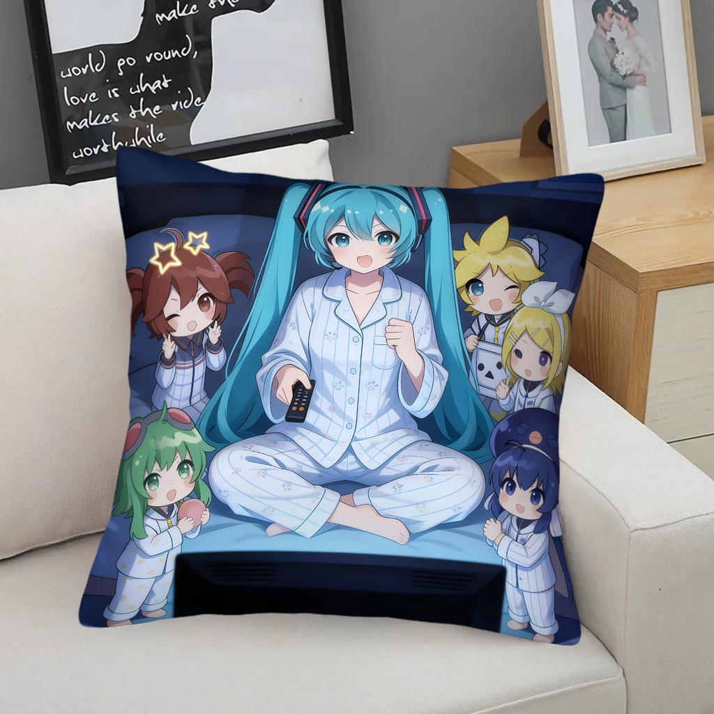 Hatsune Miku Pajama Party Throw Pillow Zipper Closure, Soft Anime Seat Cushion Nap Pillow, Bedroom Sofa Accent Pillow Fans Gift