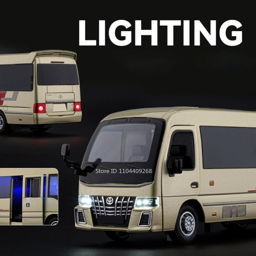 Scale 1:33 Coaster Business Bus Model Car Toy Music Light Pull Back Alloy Diecast MPV Vehicle Models Boys Ornament Collection