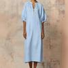 Women's Cross-border Spring/Summer Puff Sleeve Dress - Solid Cotton Linen, Loose & Casual