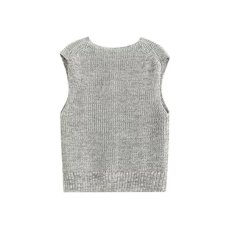 Fashion Style 2024 Autumn New Arrival Female Commute Style Reverse Needle Knitting Knitting Vest Jacket 05610607712