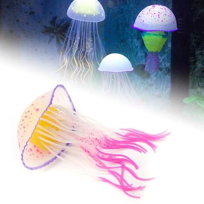 Décoration Méduse d'Aquarium en Silicone Effet Fluorescent Lumineux Méduse de Simulation Texture Douce Ventouse