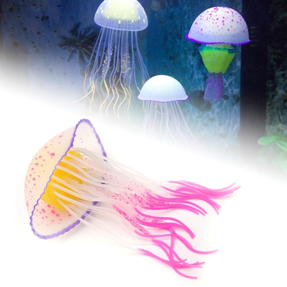 Silicone Aquarium Jellyfish Decoration Fluorescent Effect Glowing Simulation Jellyfish Soft Texture Suction Cup