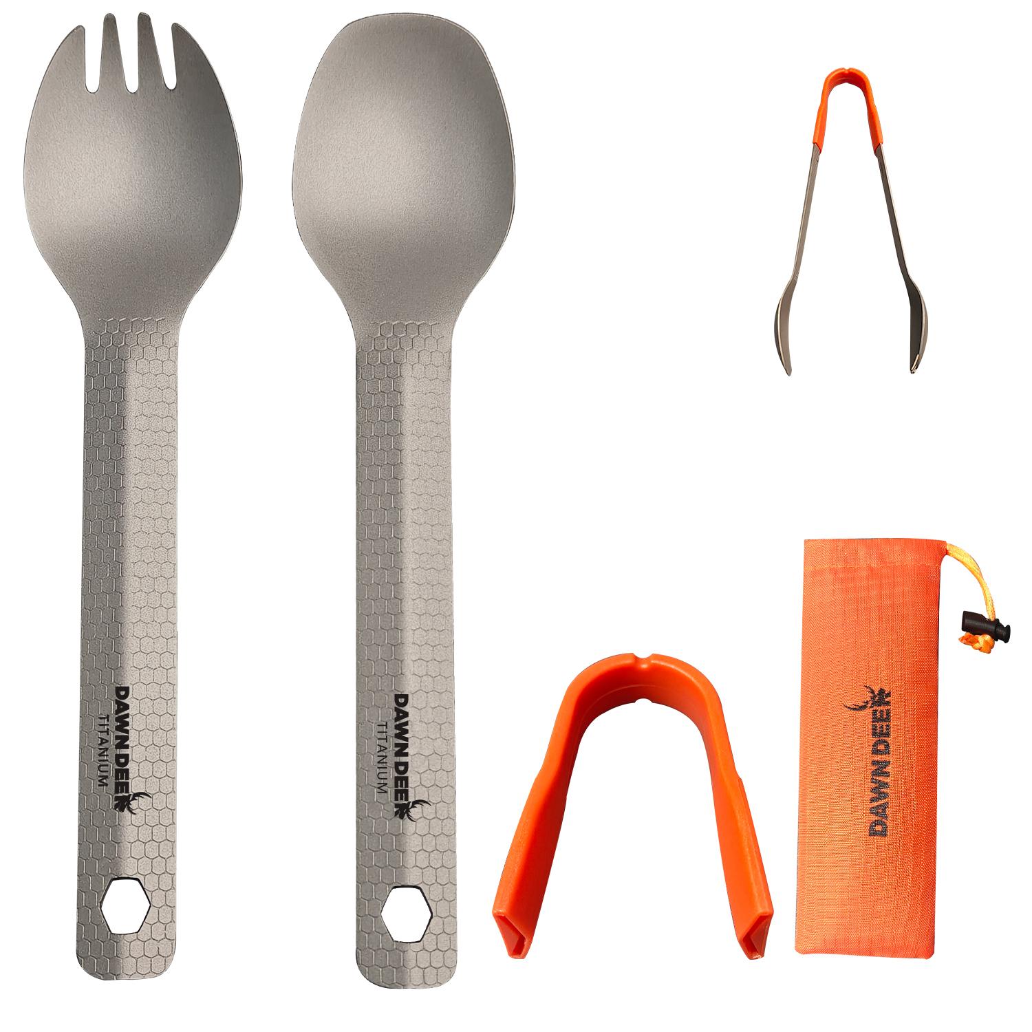 Набор титановых сверхлегких столовых приборов 3 в 1, ложка и спорк с длинной ручкой, походные щипцы, дорожные столовые приборы S серый