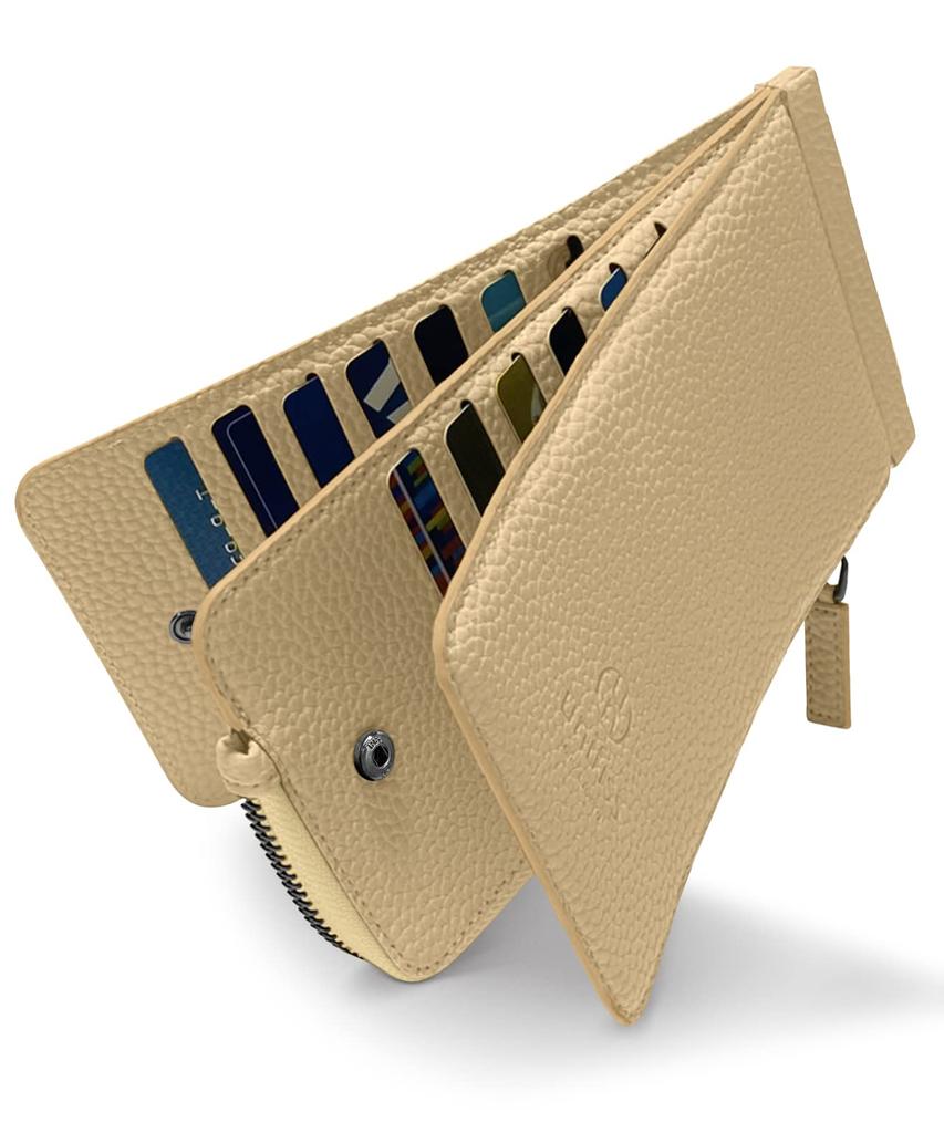 Card Case ID Card Holder with Cosmetic Box Pass holder Ladies Pass holder Long Wallet Wallet Shrink Leather Beige BE [unifiss] Women's Men's