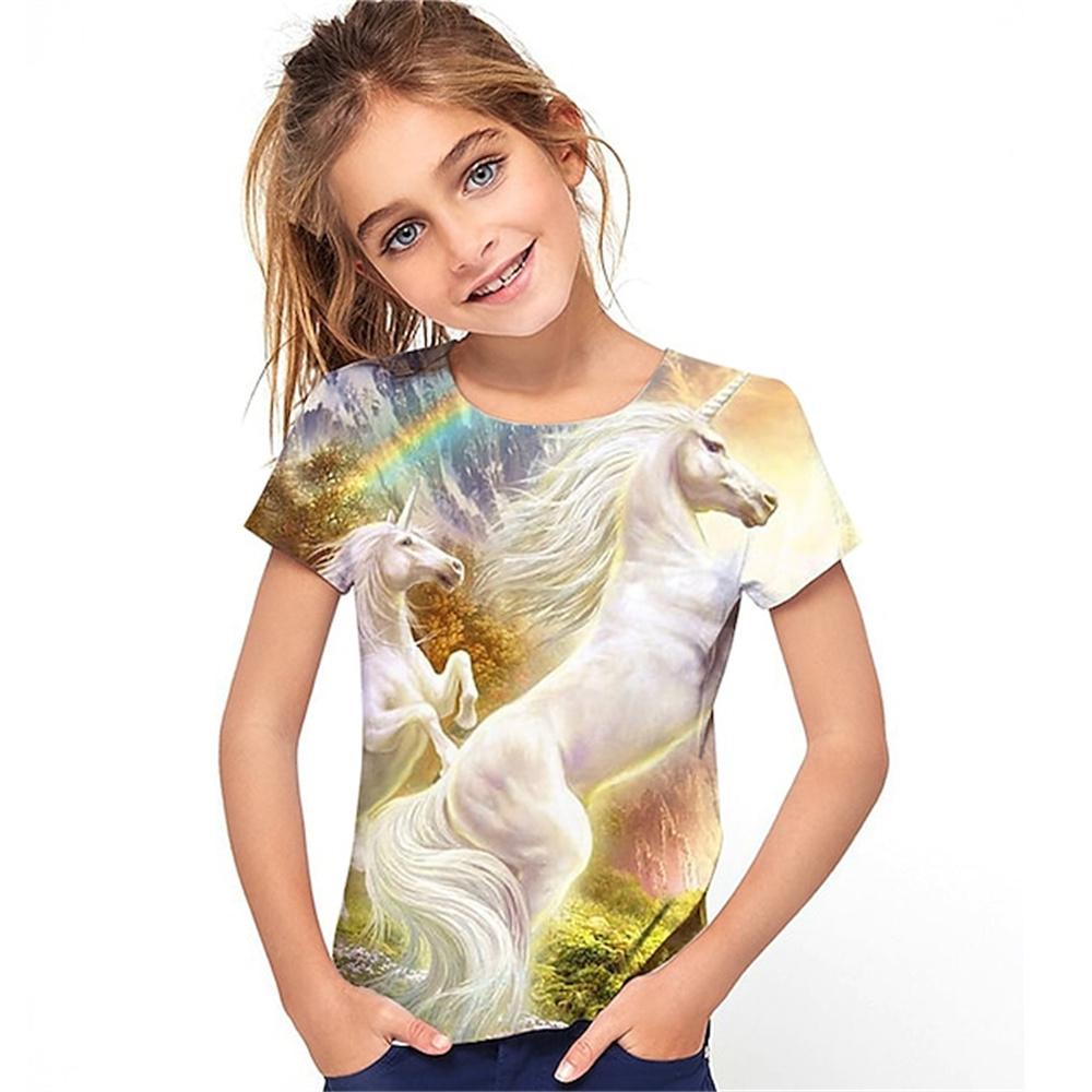 Clothes for Girls From 9 To 12 Years Unicorn Tshirt for Kids Summer Short Sleeve Kawaii T-Shirts