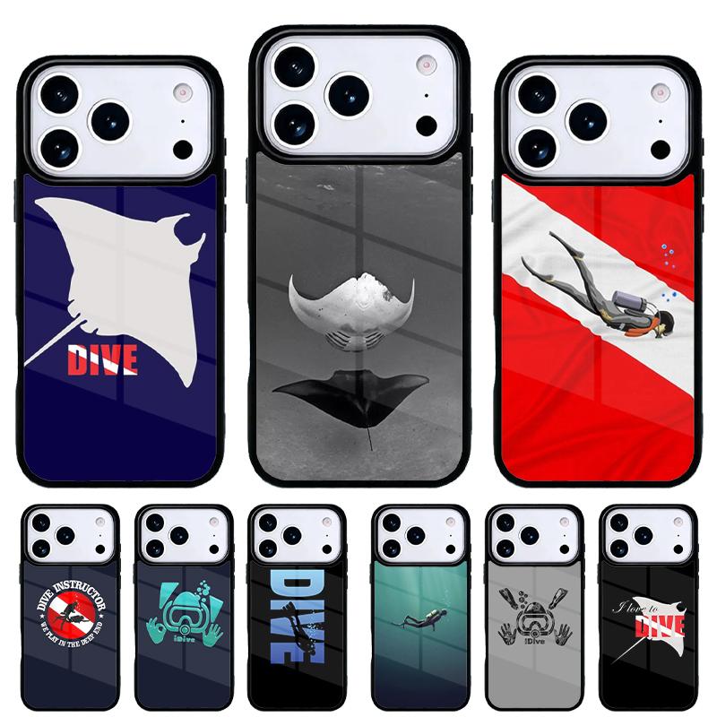Dive Scuba Diver Shark Diving Phone Case for iPhone 17 16 15 14 13 Pro Max Back Cover for 12 11 Pro Coque