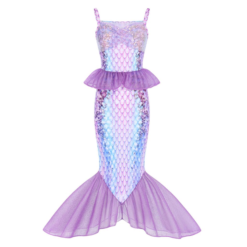 Mädchen Meerjungfrauenkleid Kinder Pailletten Fischschwanz Prinzessinnenkleid Halloween Cosplay Geburtstagsparty Kostüm