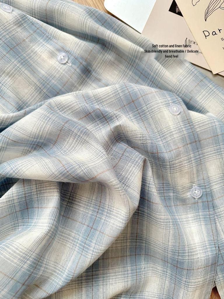 Plus Size Korean Blue Plaid Shirt & Vest Wide-Leg Pants Set for Women