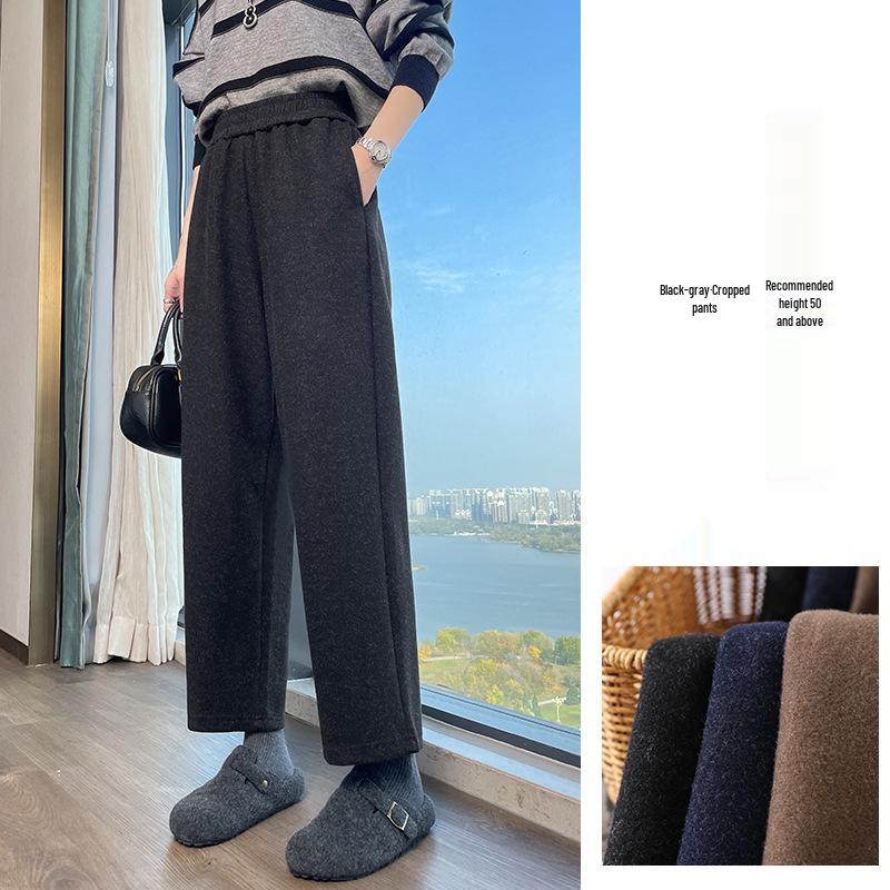 Women's Small Harem Pants - Autumn/Winter, 8/9 Length, Plus Velvet Thick Wool, Elastic Waist Casual Sweatpants