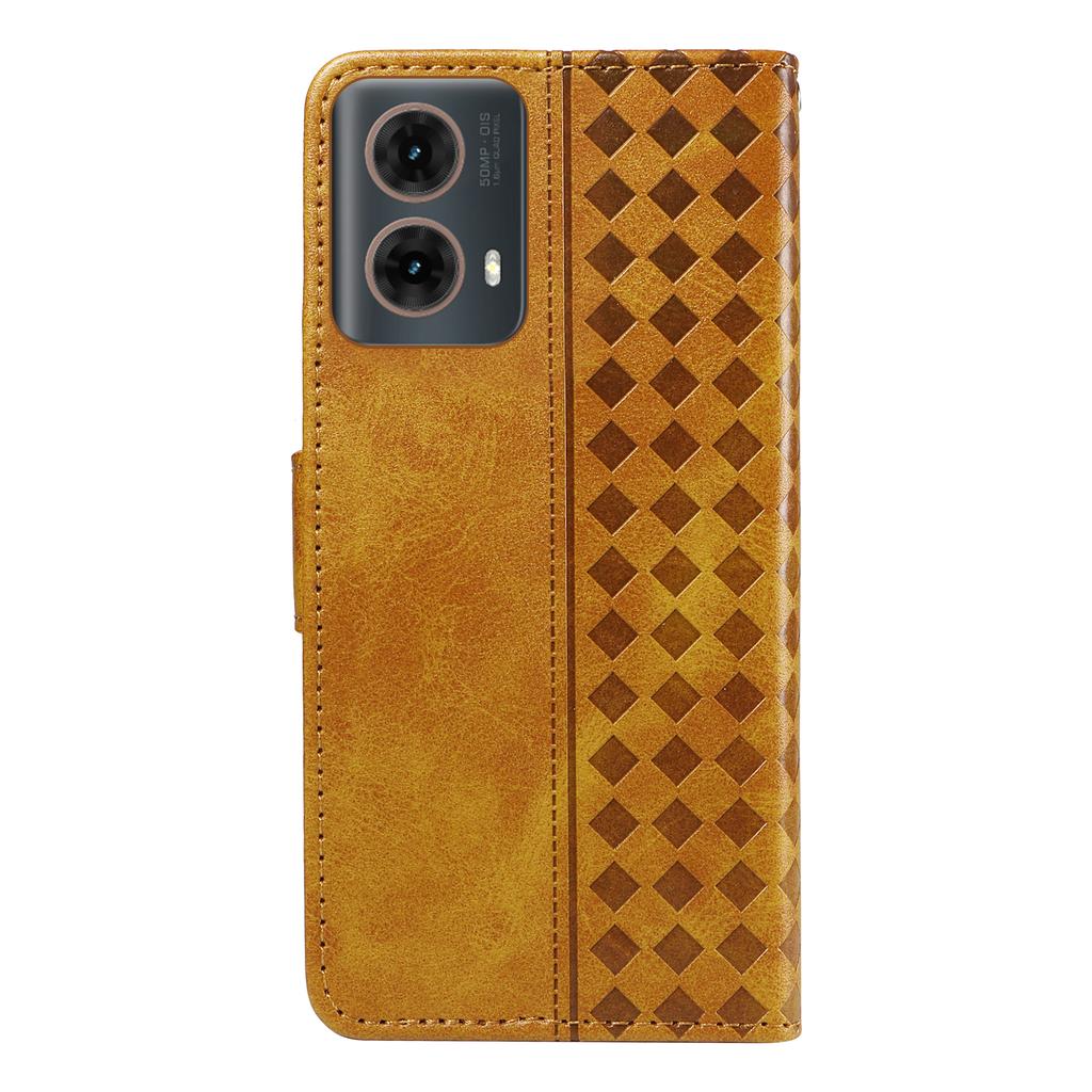 For Motorola Edge 50 Fusion 5G Leather Case Wallet Stand Grids Imprinted Phone Cover with Strap