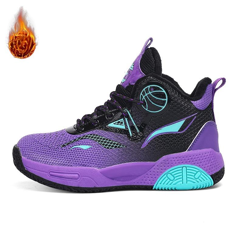 Autumn / Winter Leather Super Fiber Leather Children's Basketball Shoes with Plush Insulation for Teenagers' Casual Basketball Sports Shoes
