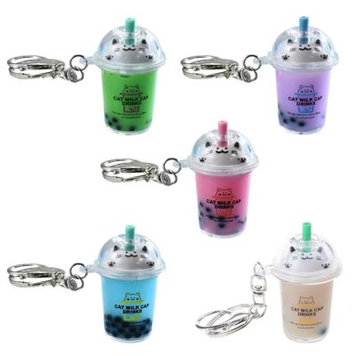 Cat Bubble Teas Pendant Keychain Acrylic Milk Teas Keyring for Kids Bag Decoration Couple Key Rings Backpack Accessory