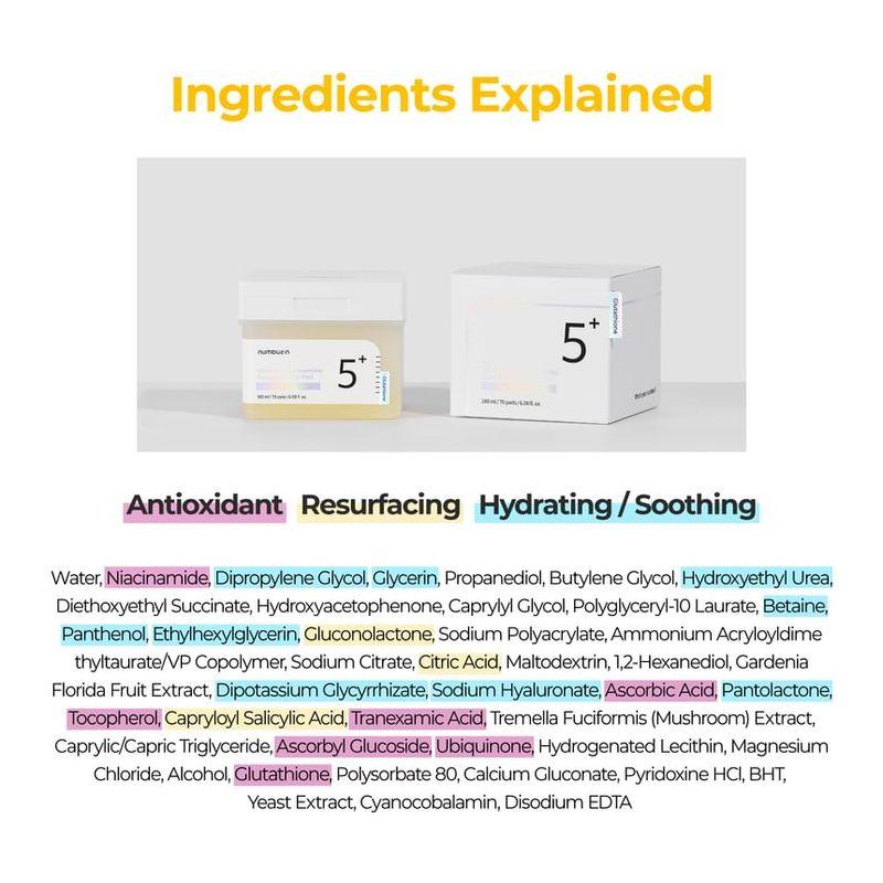 numbuzin - No.5+ Glutathione Vitamin-Niacinamide Concentrated Pad Bundle Set