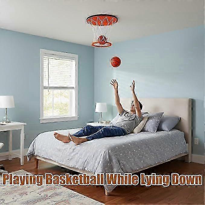 Ceiling Basketball Hoop, Hanging Indoor Basketball Hoop Ceiling Mounted, Mini Basketball Goal with Soft Ball for Bedroom, Stress-Relieving Game for Ad