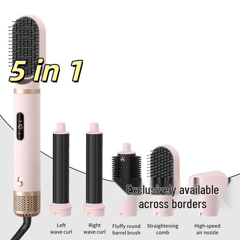 Cross-border Exclusive 5-in-1 Hair Dryer & Styling Comb with Detachable Nozzle and Self-Suction Curling Iron