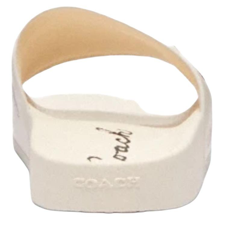 Coach Pool Slide Leather Round Toe Slip-On Sandals Men Footwear White CAR01-CHA