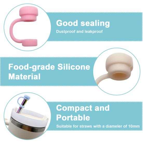 2Pcs Solid Color Straw Cover Food Grade BPA Free Silicone Reusable Dust-proof No Spill 10MM Tumbler Straw Tip Plug Topper Protector Cup Accessories