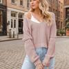 Ladies Autumn Winter Long Sleeve V Neck Solid Color  Pullover Knitted Sweater Knitwear Top