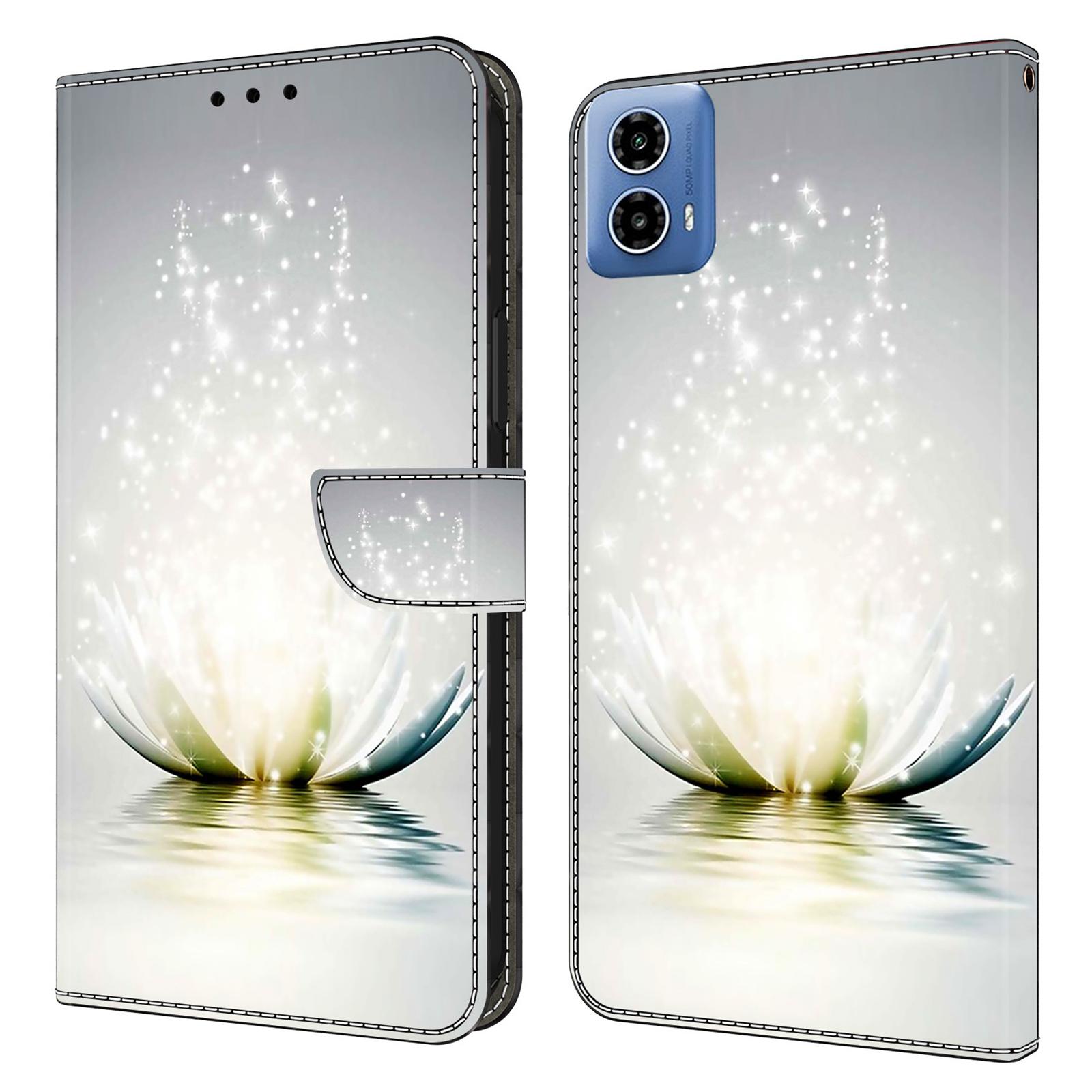 

For Motorola Moto G24 Power Leather Stand Cover 3D Pattern Printing Wallet Phone Case Lotus