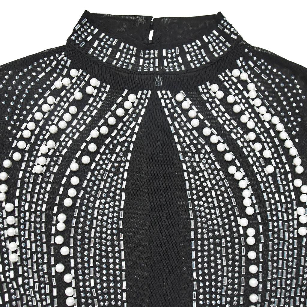 Abito da donna trasparente in rete con strass e perline - Stile europeo americano