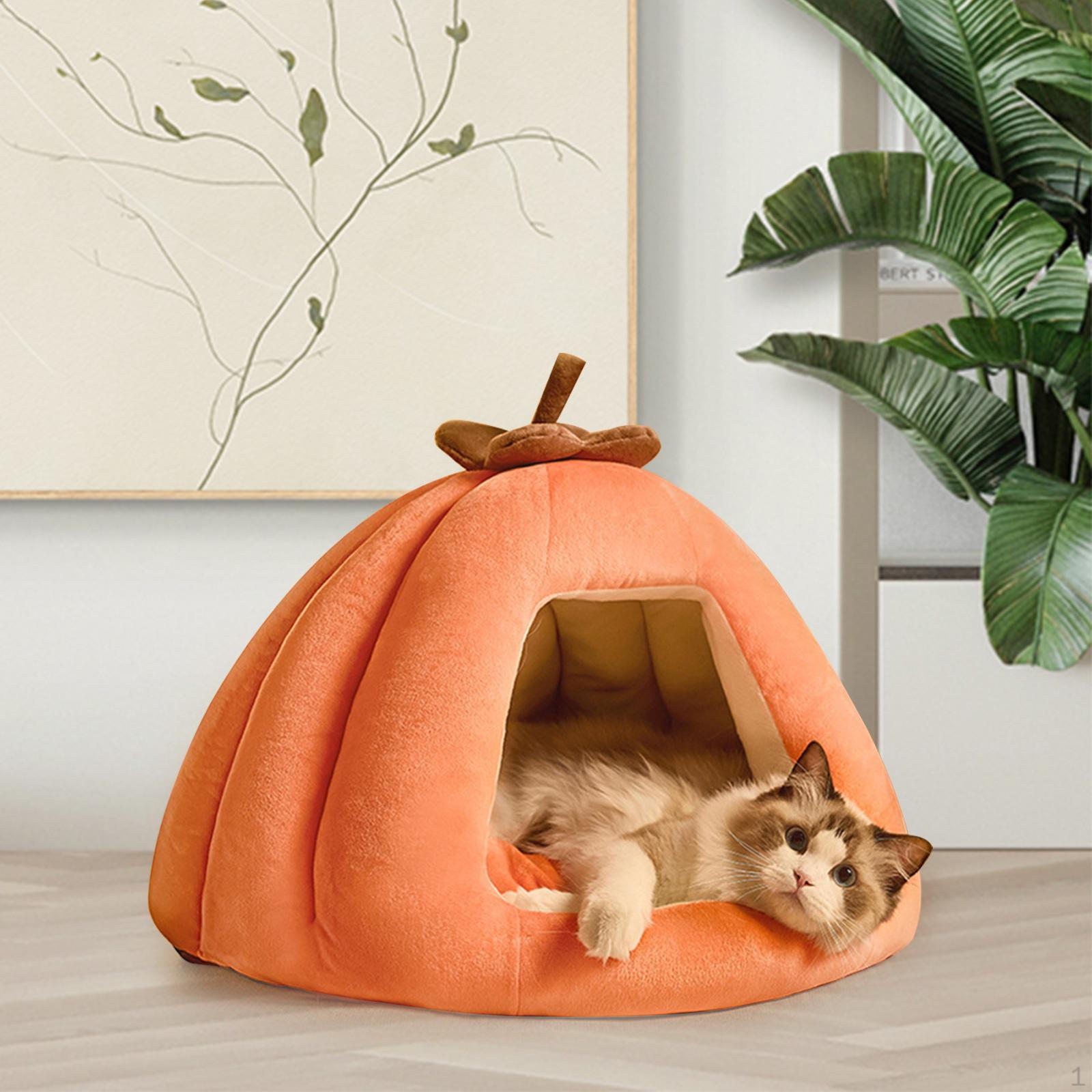 

Cat Tent Cave for Small Pets with Removable Pad, Washable Pumpkin Bed S