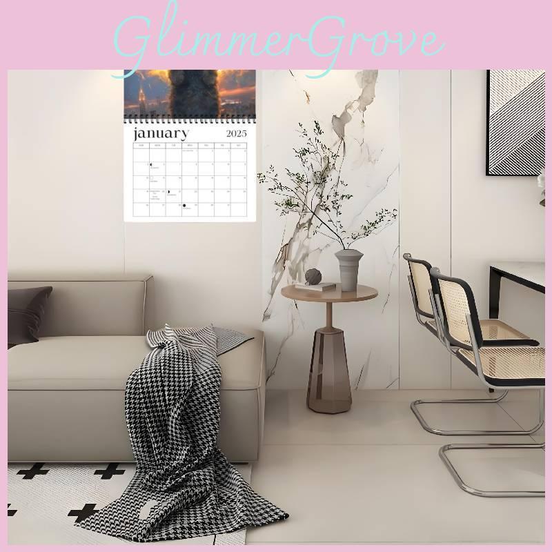 Cosmic Cat 2025 Calendar Fashion Spiral Living Room Wall Calendar Decoration