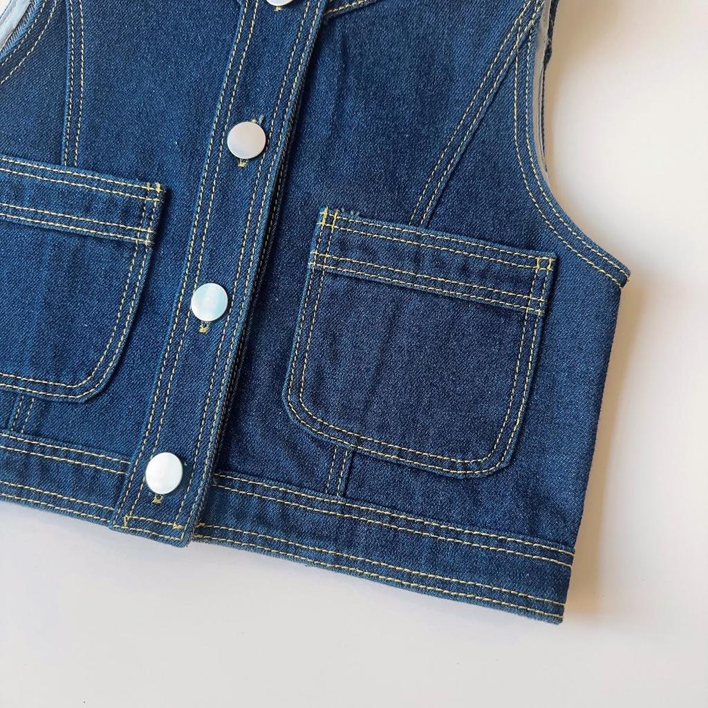 Ensemble Gilet en Denim Rétro pour Filles et Pantalon Large pour Automne/Printemps