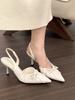 Women Bowknot High Heels Pumps Women Summer Fashion Leopard Thin Heel Sexy Pointed Slingback Sandals Elegant Party Dress Shoes