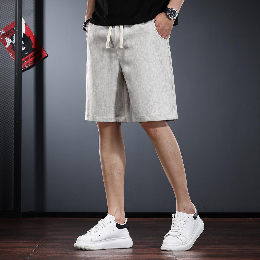 High-end Light Gray Casual Shorts Men's Summer Loose Straight Versatile Elastic Waist Simple Commuter Men's Five-point Pants