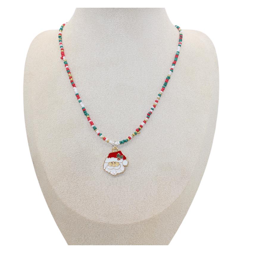 Santa Snowflake Seed Bead Necklace with Alloy Pendant