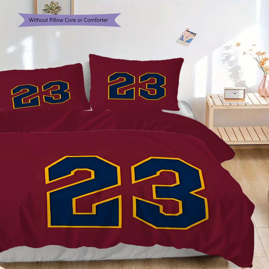 Red and Black Sports Jersey Number Bedding, Duvet Cover, Pillowcase, Home Decoration, Birthday Gift (1 * Duvet Cover+2 * Pillowcase, Coreless)