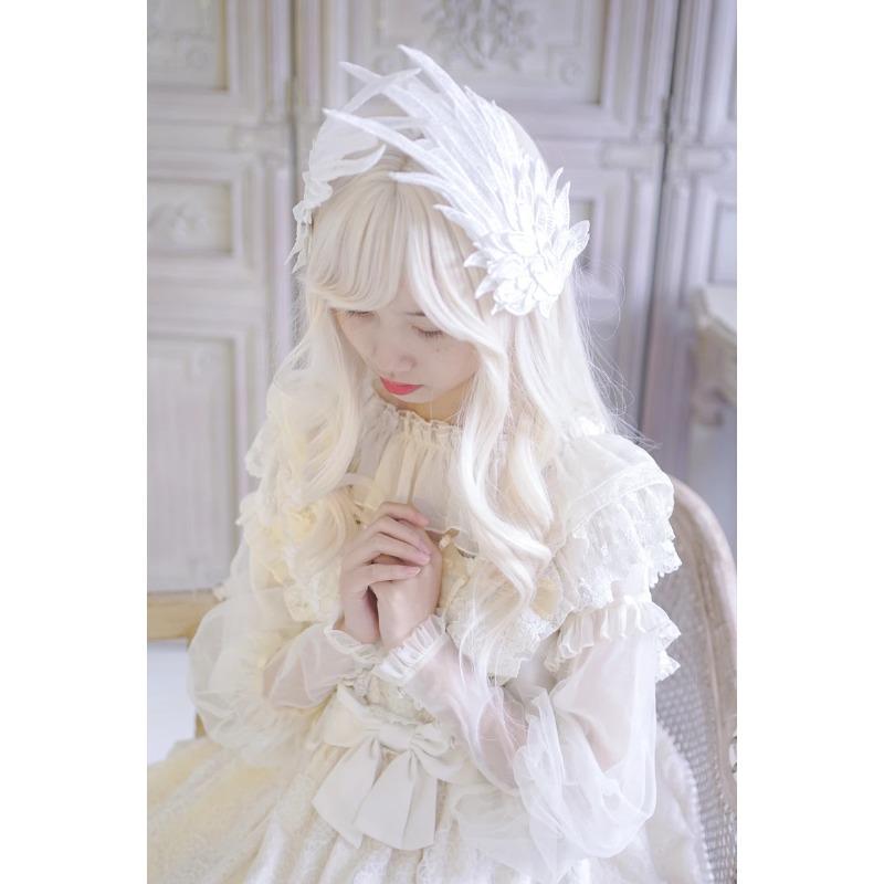 Handmade Cosplay Gothic Lolita Angel Wings Hairpin Demon Headdress Harajuku Horns Embroidery Feather Hair Clip Anime Accessories