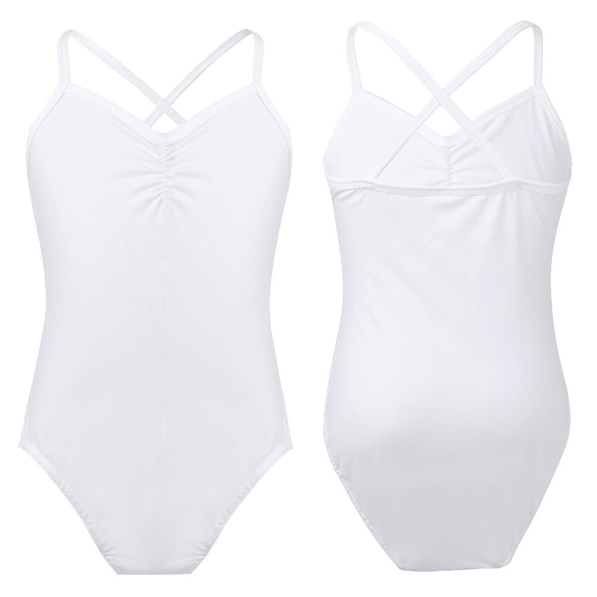 Manyakai Kinderen Meisjes Ballet Tutu Jurk Spaghetti Band Criss Cross Ballet Dans Leotard Bodysuit Kostuum 8-10 Years wit