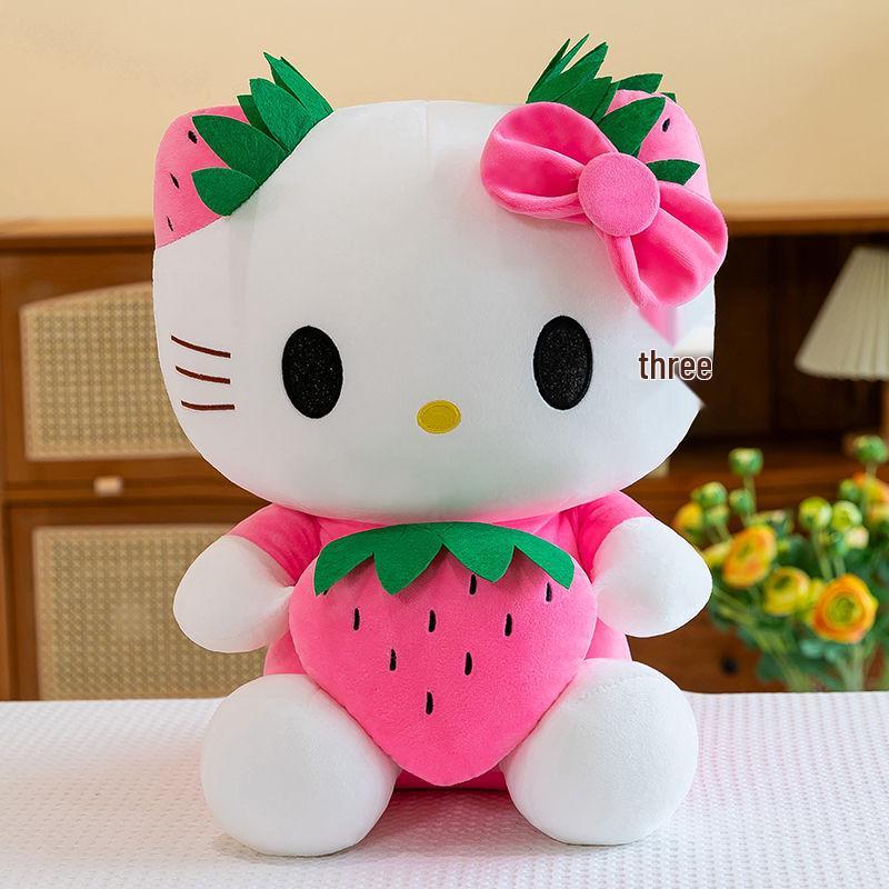 Super Soft Hello Kitty Strawberry Plush Toy - Cute Stuffed Cat Doll & Pillow, Perfect for Back To School or Birthday Gifts