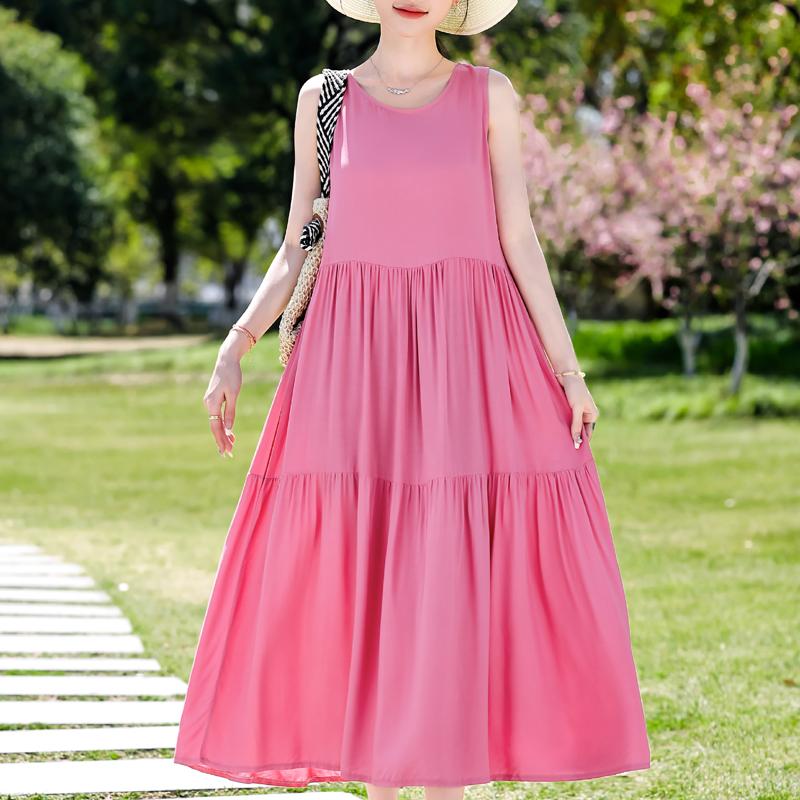 Elegantní dámské letní šaty nadměrné velikosti, ležérní volné dlouhé šaty bez rukávů, dámské vintage oblečení