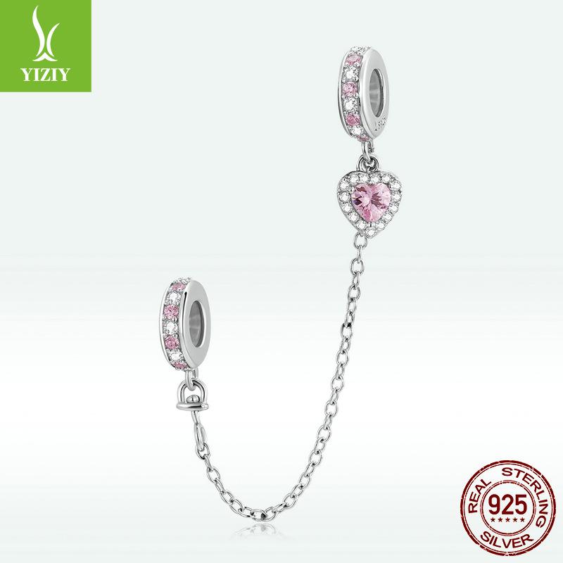 Valentine'S Day Love Silver Silicone Safety Chain Accessories, Pink Zircon Diy String Decoration Scc2125
