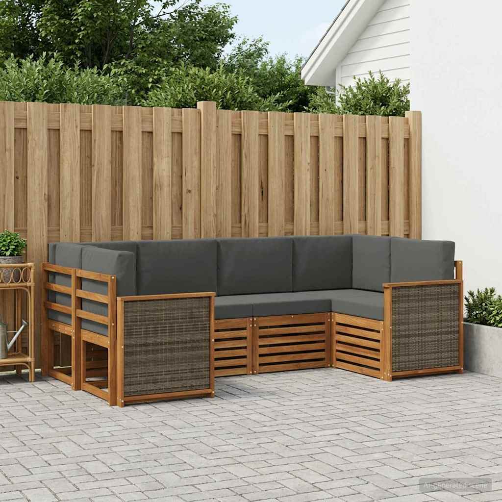 Corner Sofa Set with Cushions 5 pcs Natural and Anthracite