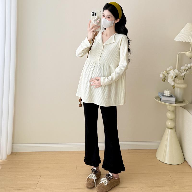2025 Autumn/Winter Korean Style Knit Lapel Maternity Top Medium