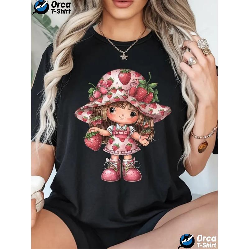 

European Size Creative Pattern Printed Women S T-Shirt, Suitable for Spring And Summer Casual Women S Short-Sleeved T-Shirt 4XL чорний