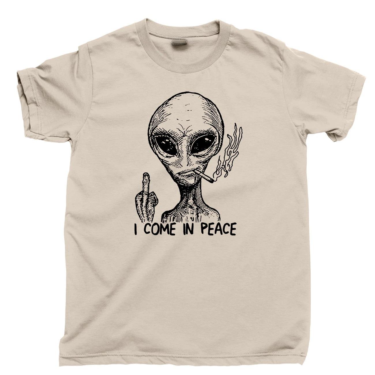 

Alien I Come in Peace Aliens Invaded The Earth and Headed for Outer Space Comfortable and Breathable Funny Mens Clothing Tee 4XL