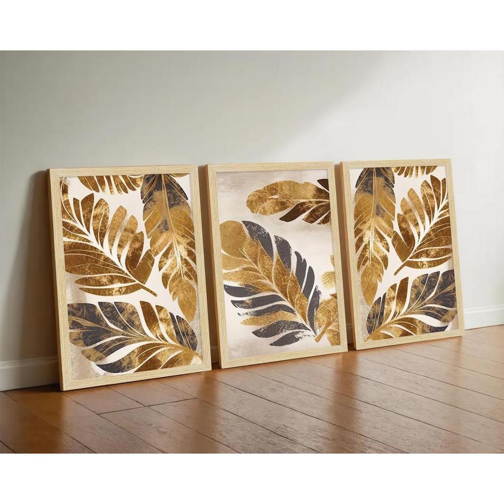 ArtX Paper Leaf Paintings For Wall Decoration, Home Decor Wall Art, Hotel Wall Painting for Living Room, Multicolor, Natural Wood Color Frames