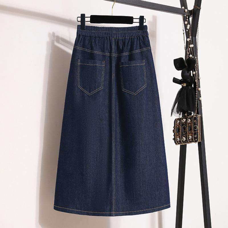 Summer Style Plus Size Skirts Elastic Solid Women Denim A-Line Blue Vintage Basic Skirt 4XL