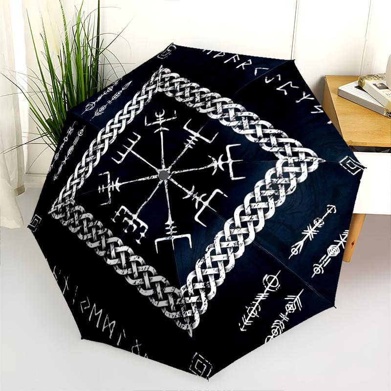 1PC Viking Theme Umbrella Portable Folding Umbrella Iron Frame Hole Bone Structure Outdoor Home Umbrella A6
