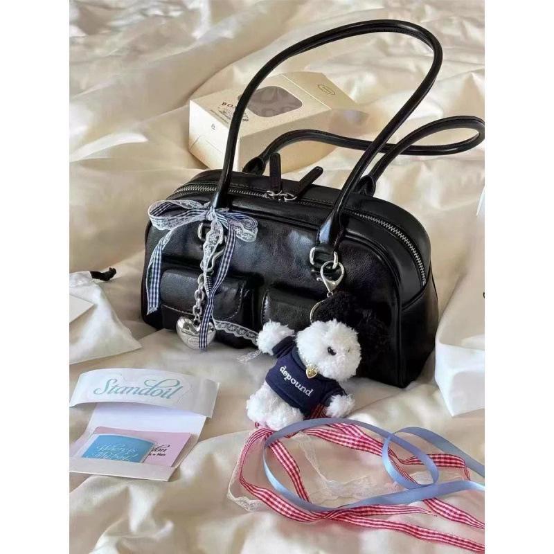 Korean Brown Retro Large-Capacity Women s Bowling Handbag